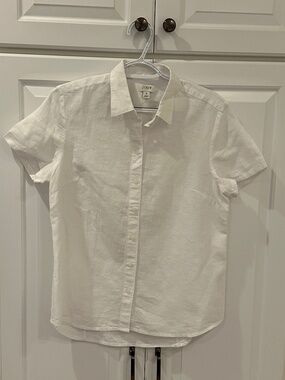 J. Crew White Linen Short-Sleeved Button Down Shirt - Size S